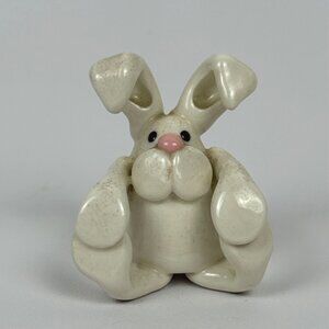 Vintage Handmade Whimsical White Clay Bunny Rabbit Figurine